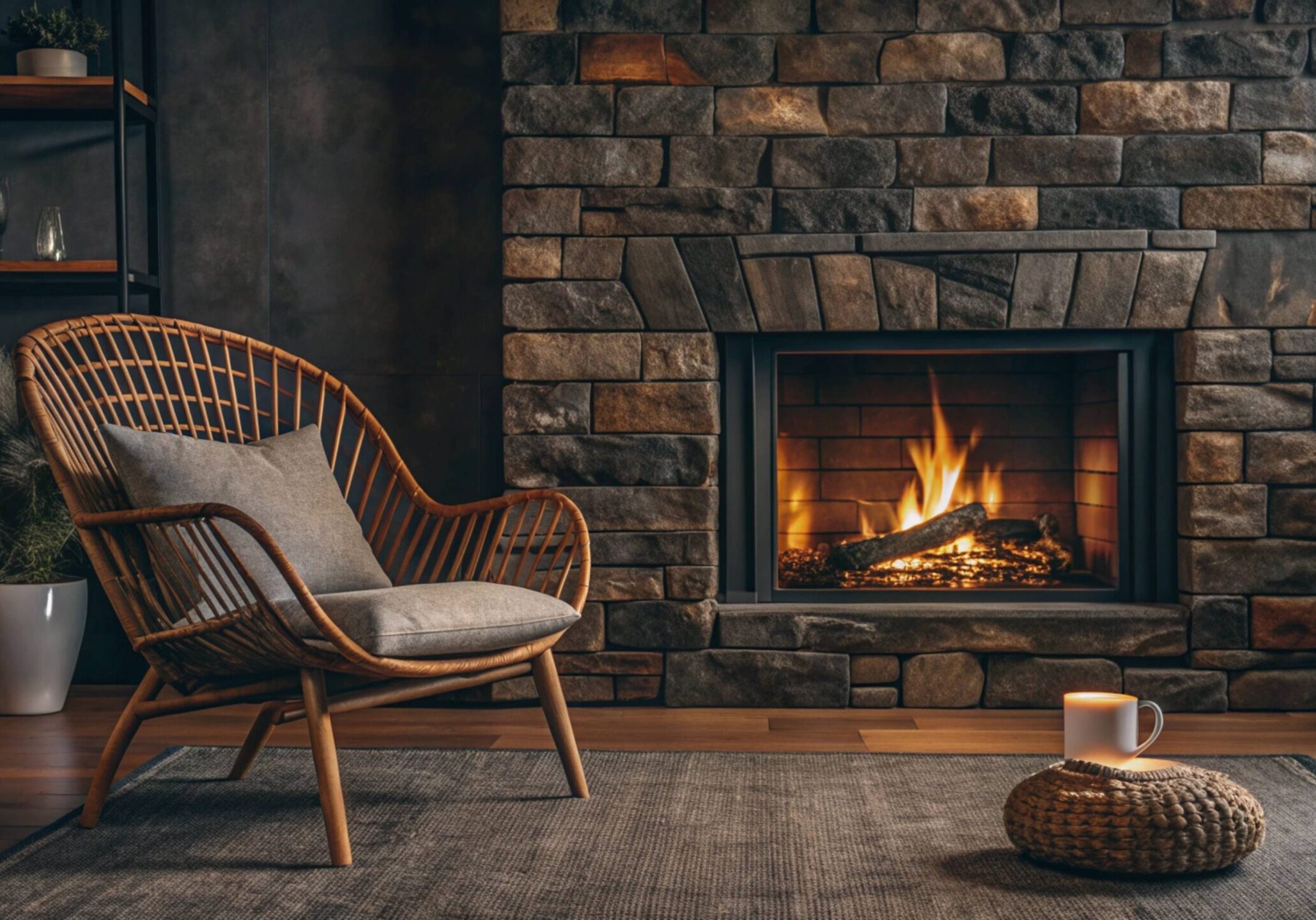 modern-room-concept-interior-style-chair-fireplace-frame-wicker-carpet-decoration-grey-stone-wal modern-room-concept-interior-style-chair-fireplace-frame-wicker-carpet-decoration-grey-stone-wal